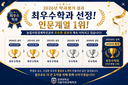 농업자원경제학전공, 2026년 학과평가 인문계열 1위! 최우수 학과 선정